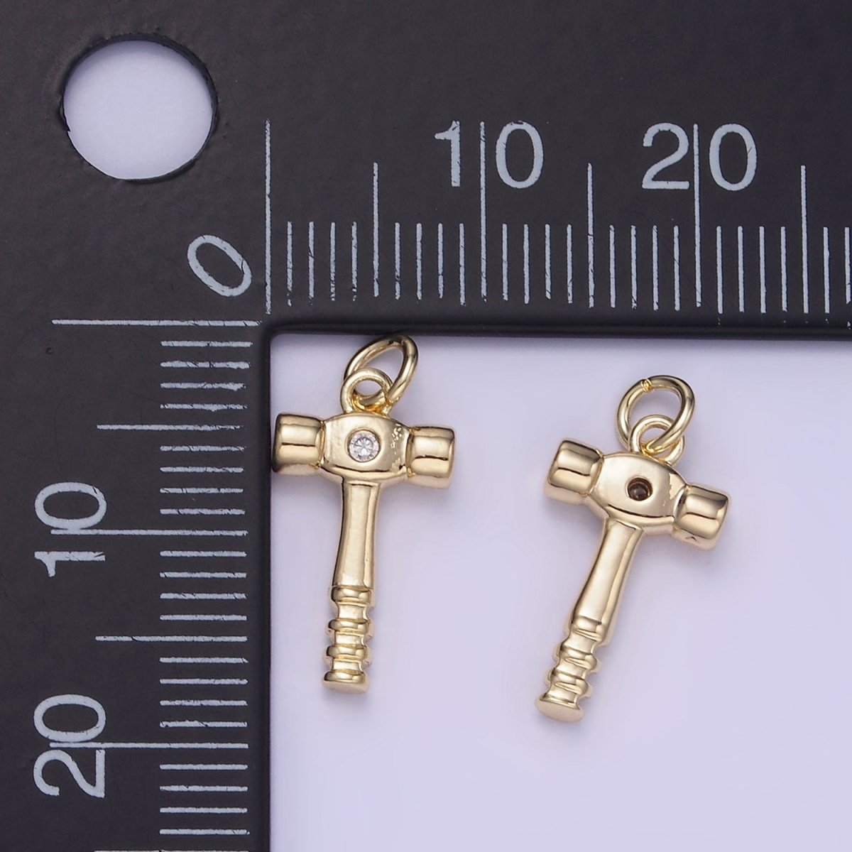 14K Gold Filled CZ Sledge Hammer Construction Tool Mini Charm | W560 - DLUXCA
