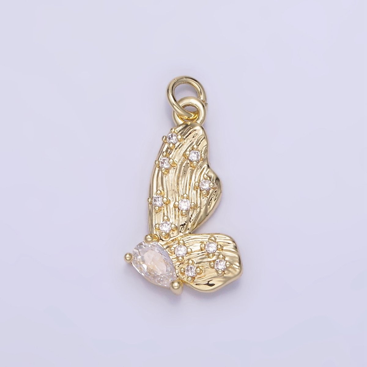 14K Gold Filled CZ Teardrop Dotted Butterfly Wings Lined Charm | AG719 - DLUXCA
