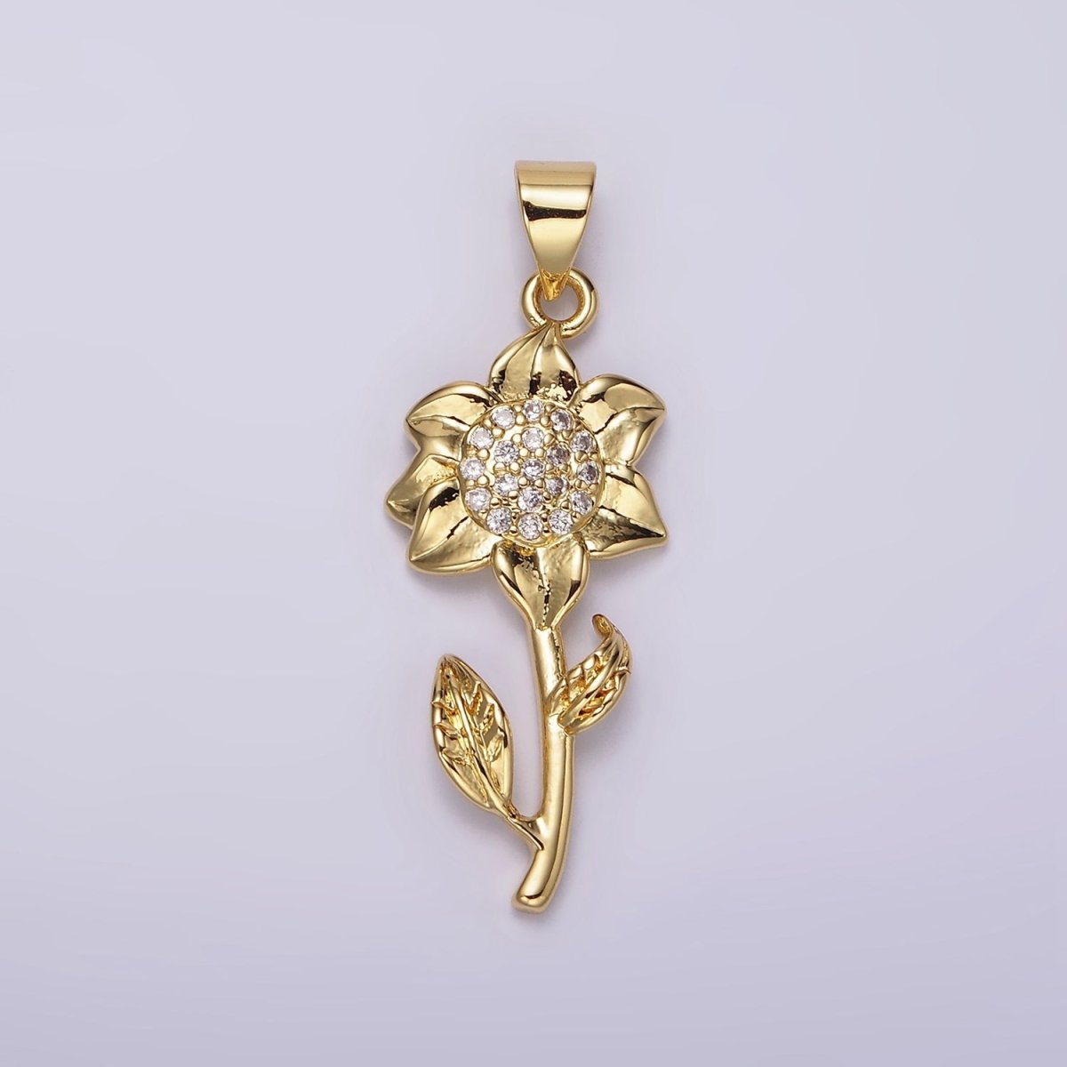 14K Gold Filled Daffodil Flower Nature Clear Micro Paved CZ Pendant | N1942 - DLUXCA