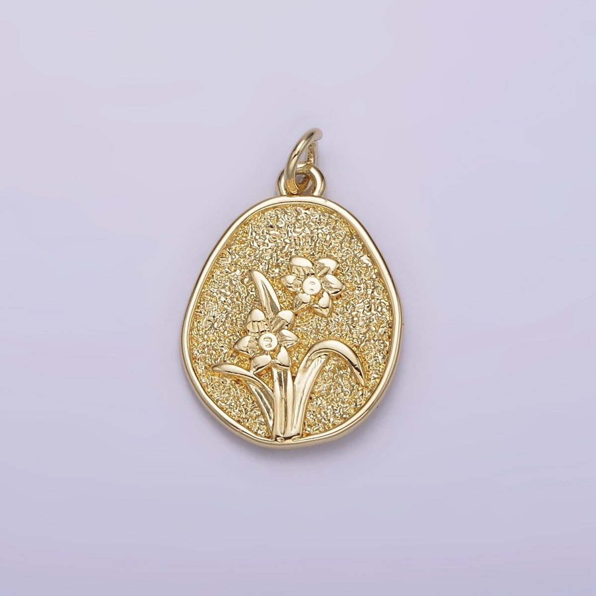 14K Gold Filled Daffodil March Birth Flower Hammered Stamped Personalized Double Sided Charm | AG192 - DLUXCA