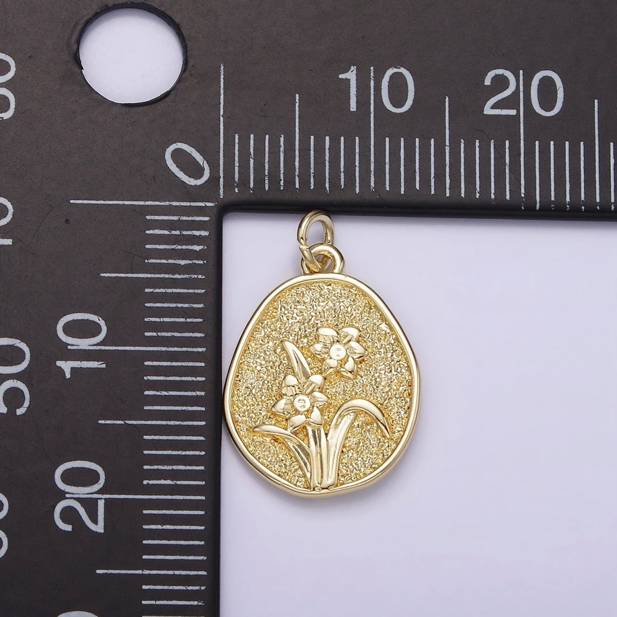 14K Gold Filled Daffodil March Birth Flower Hammered Stamped Personalized Double Sided Charm | AG192 - DLUXCA