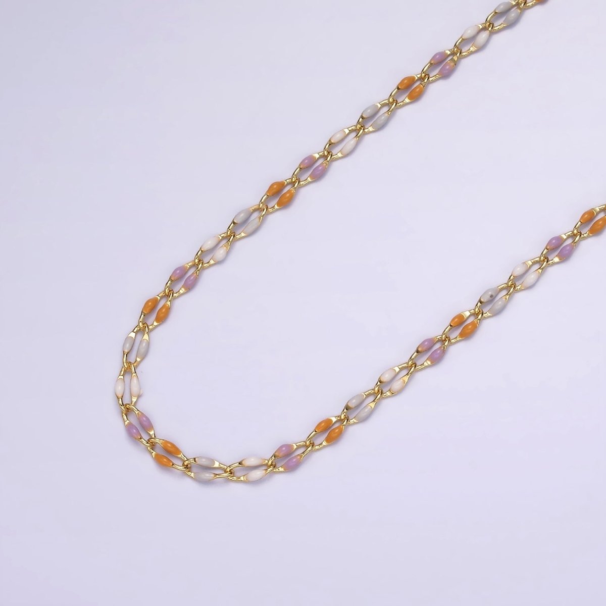 14K Gold Filled Dainty Enamel chain Rainbow Seasonal chain Jewelry Wholesale Soft Pastel Red White Blue Enamel Gold chain | ROLL-1422 ROLL-1423 ROLL-1424 Clearance Pricing - DLUXCA