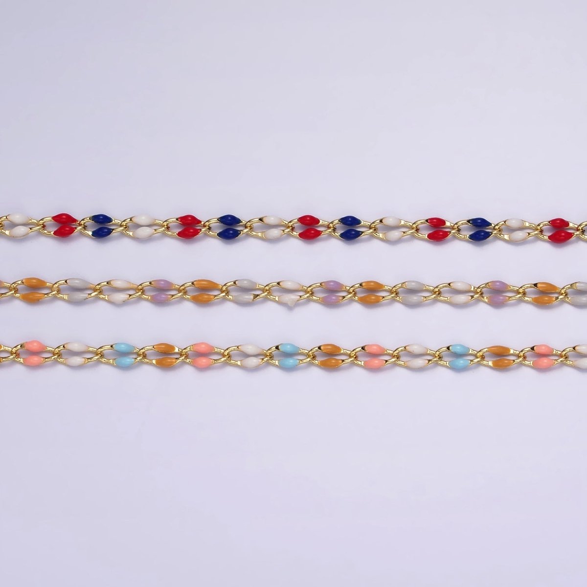 14K Gold Filled Dainty Enamel chain Rainbow Seasonal chain Jewelry Wholesale Soft Pastel Red White Blue Enamel Gold chain | ROLL-1422 ROLL-1423 ROLL-1424 Clearance Pricing - DLUXCA