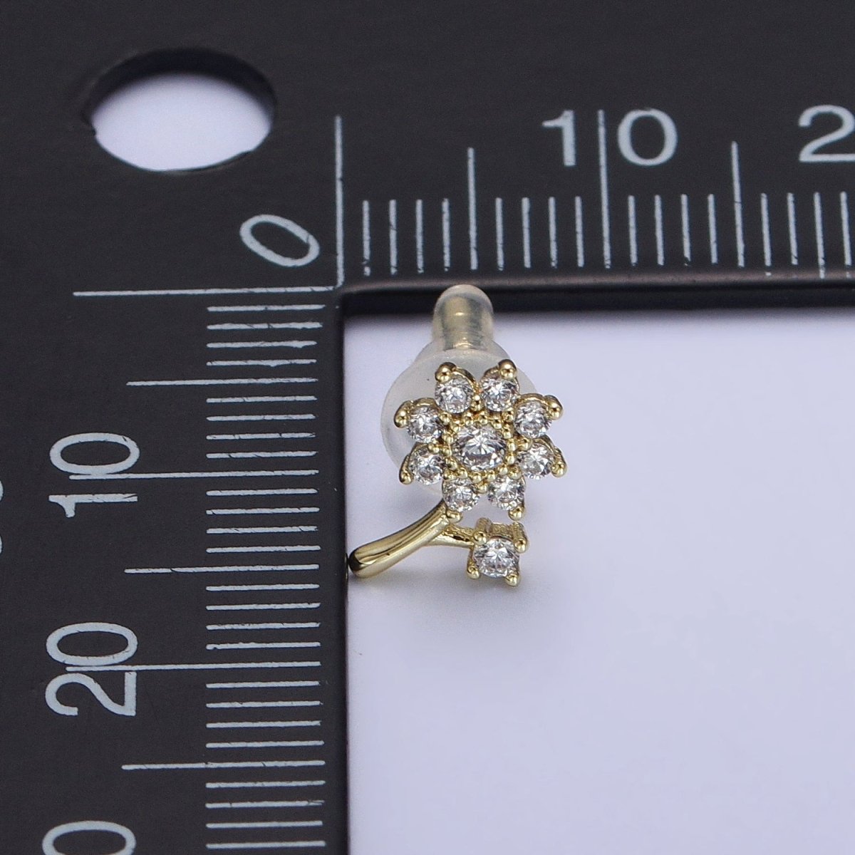 14K Gold Filled Dainty Forget-Me-Not Flower Clear CZ Stud Earring | AB131 - DLUXCA