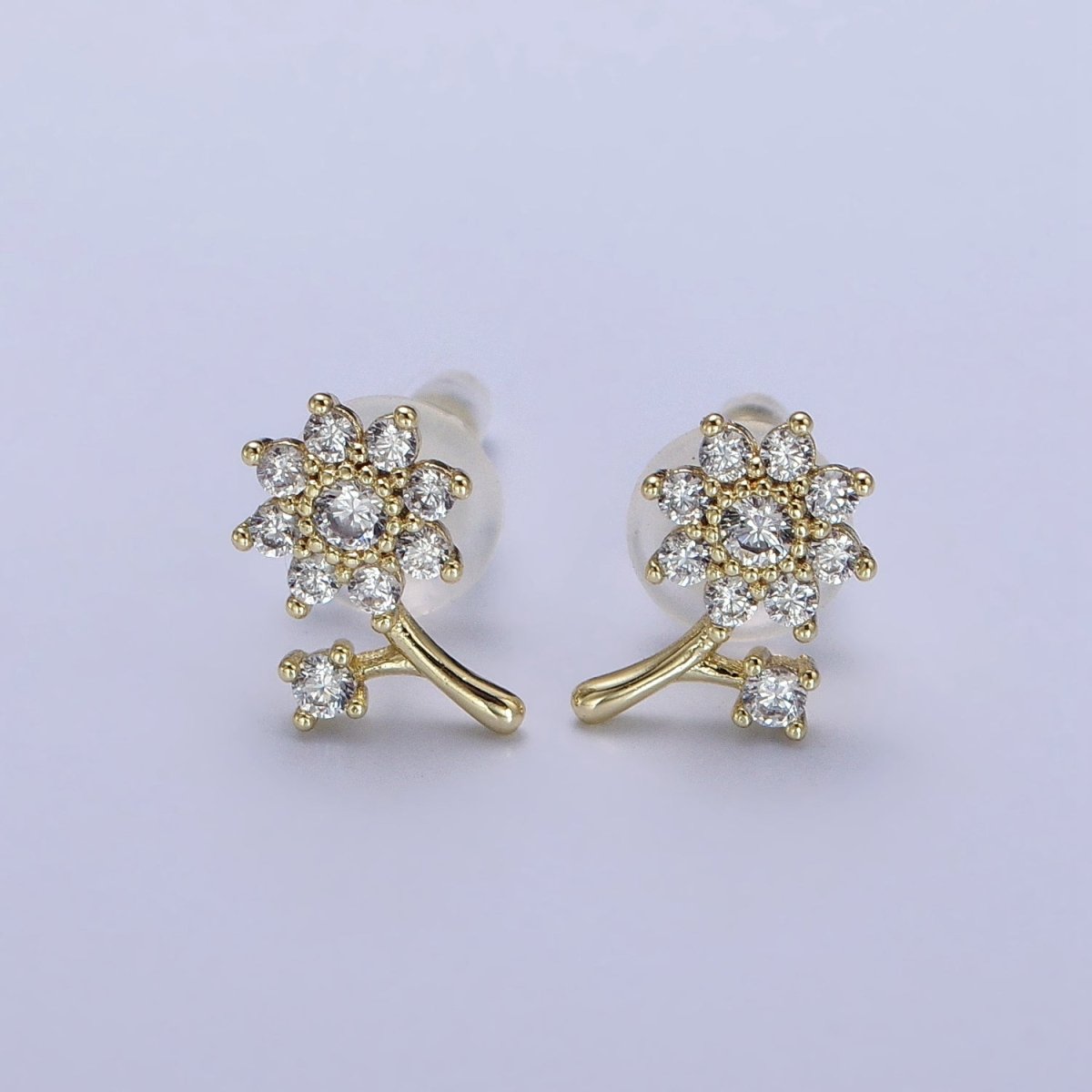 14K Gold Filled Dainty Forget-Me-Not Flower Clear CZ Stud Earring | AB131 - DLUXCA