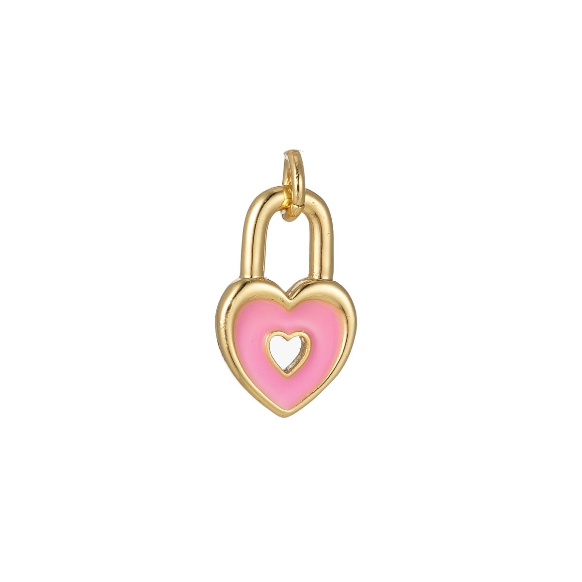 14k Gold Filled Dainty Heart Padlock Charm Colorful Enamel Lock Charm for Necklace Bracelet Jewelry Making Black Blue Pink Green Orange Purple E-794-E-803 - DLUXCA