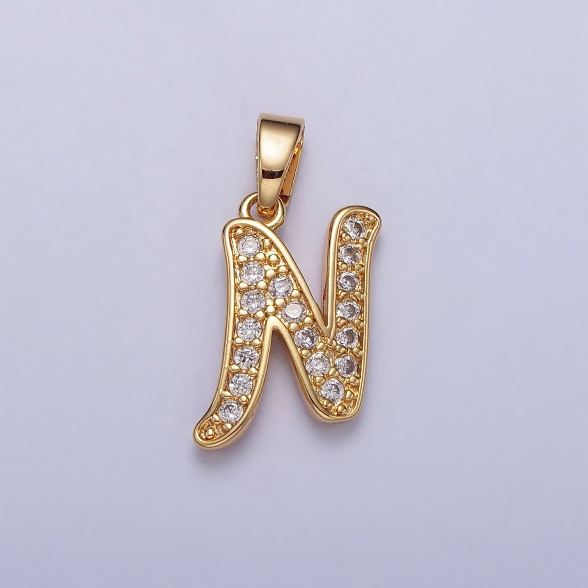 14K Gold Filled Dainty Initial Letter Script A-Z Micro Paved CZ Personalized Pendant | AA117 - AA142 - DLUXCA