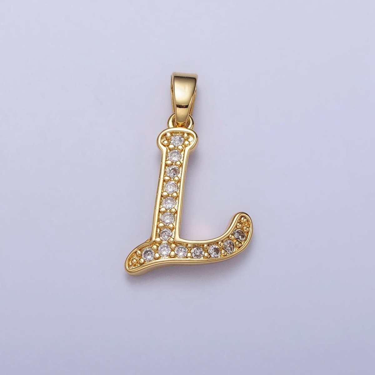 14K Gold Filled Dainty Initial Letter Script A-Z Micro Paved CZ Personalized Pendant | AA117 - AA142 - DLUXCA