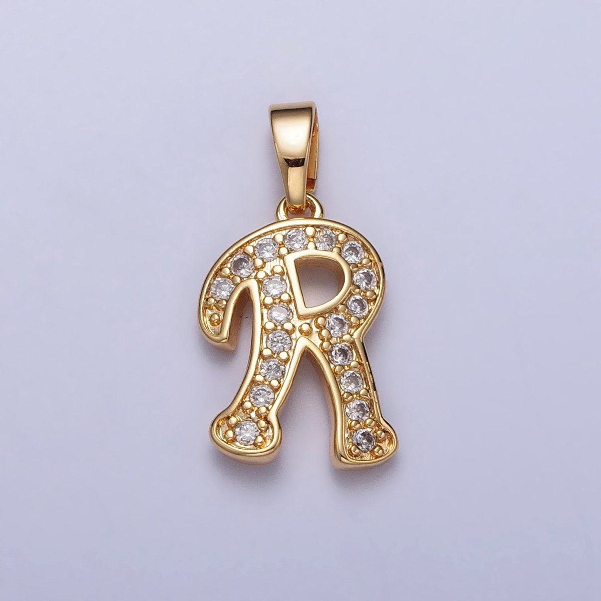 14K Gold Filled Dainty Initial Letter Script A-Z Micro Paved CZ Personalized Pendant | AA117 - AA142 - DLUXCA