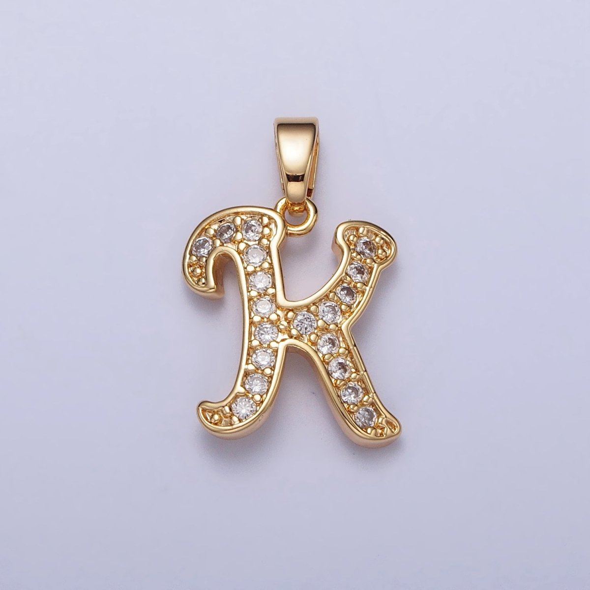 14K Gold Filled Dainty Initial Letter Script A-Z Micro Paved CZ Personalized Pendant | AA117 - AA142 - DLUXCA