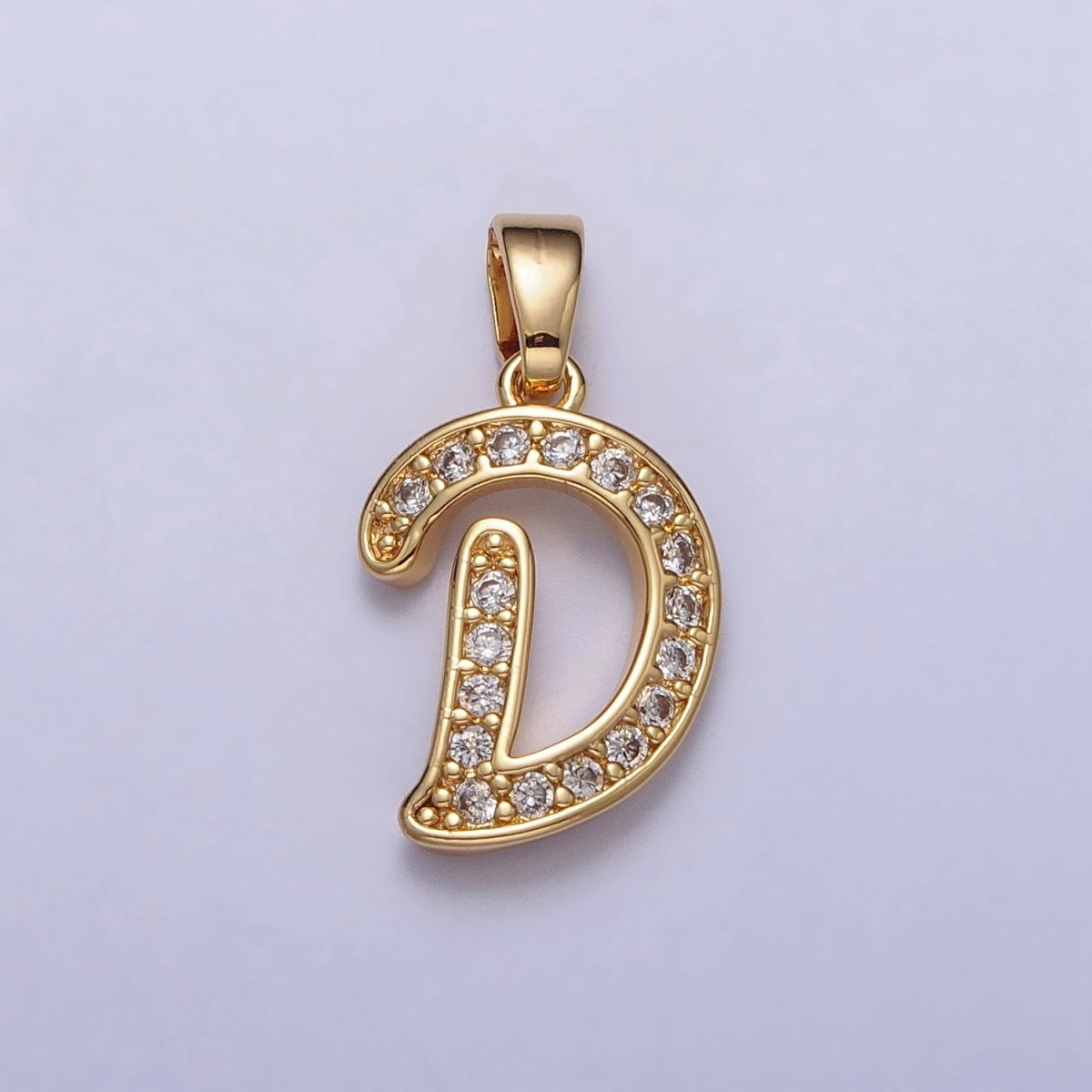 14K Gold Filled Dainty Initial Letter Script A-Z Micro Paved CZ Personalized Pendant | AA117 - AA142 - DLUXCA