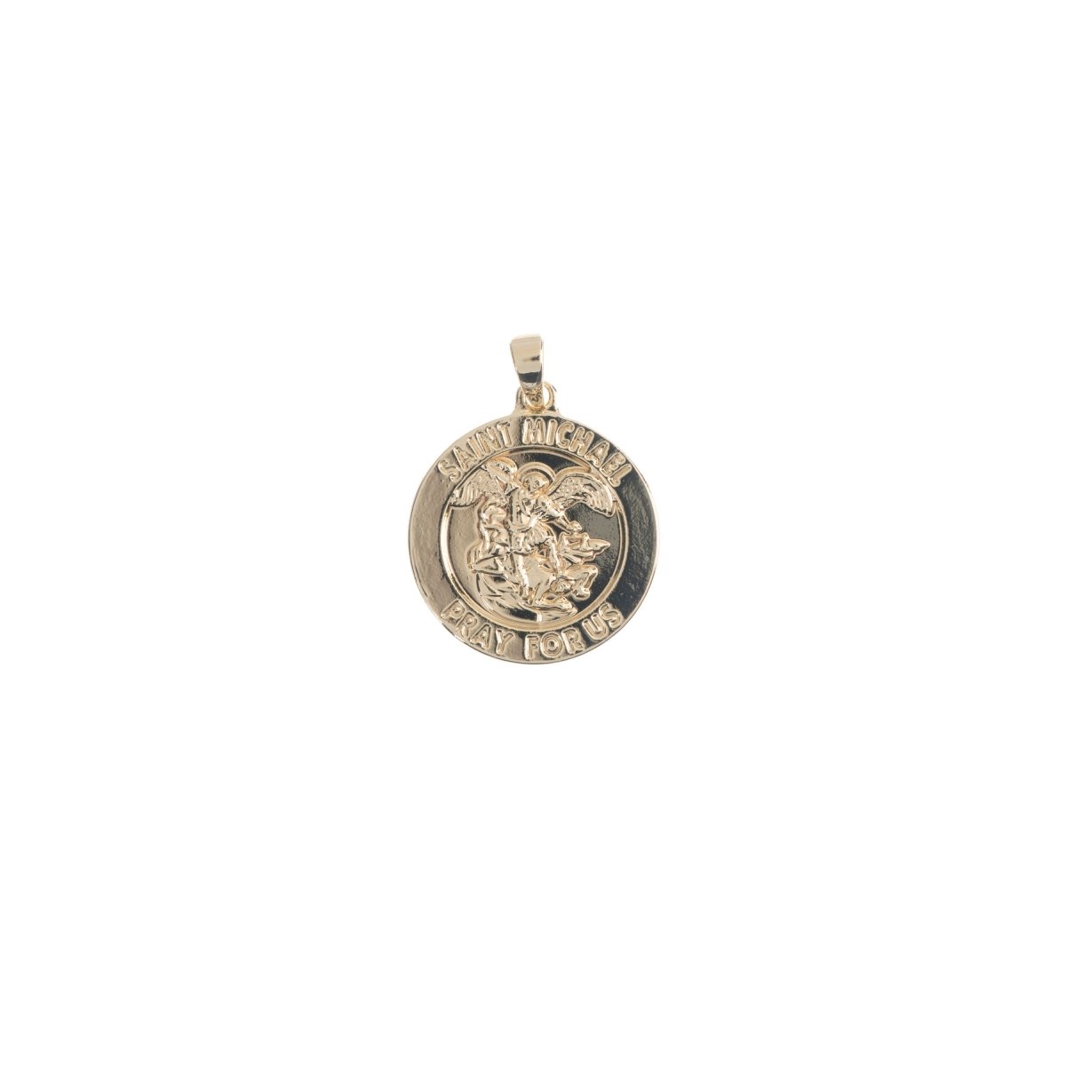 14K Gold Filled Dainty Saint Michael Round Coin Medallion Pendant Charm in Religious Catholic Charms Layer necklace H-211 - DLUXCA