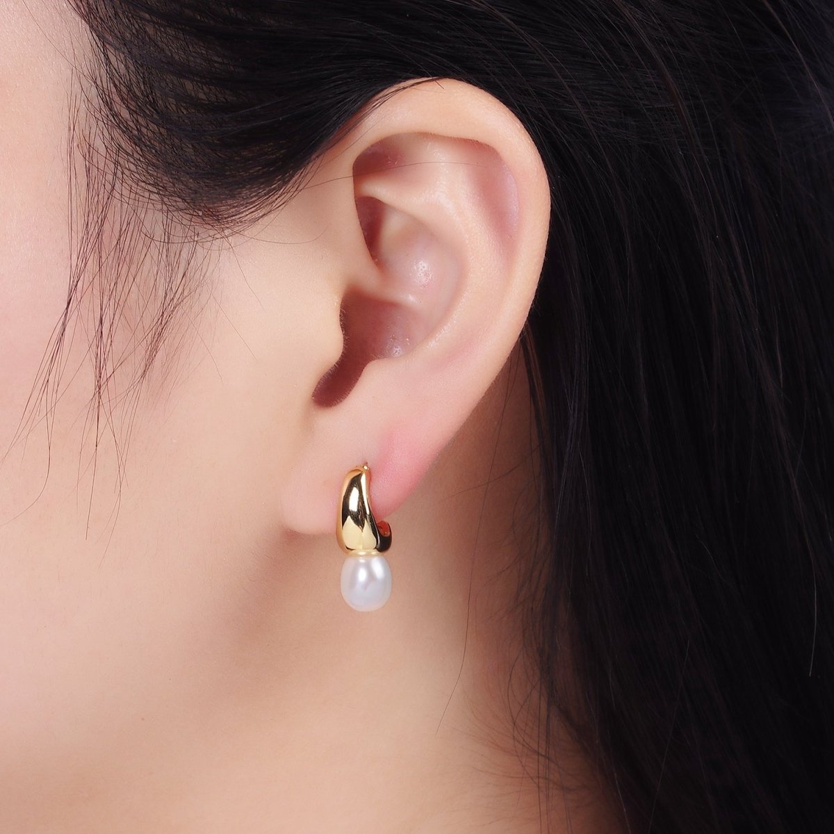 14K Gold Filled Dainty Small Hoops with Pearl Earrings | AB1307 AB1308 - DLUXCA