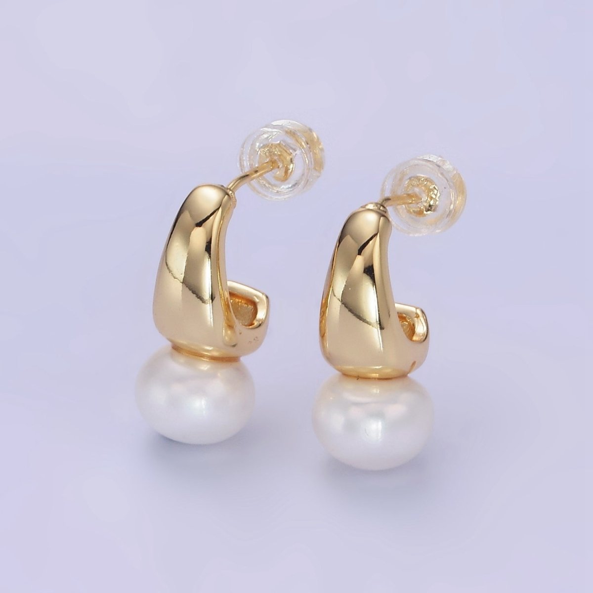 14K Gold Filled Dainty Small Hoops with Pearl Earrings | AB1307 AB1308 - DLUXCA