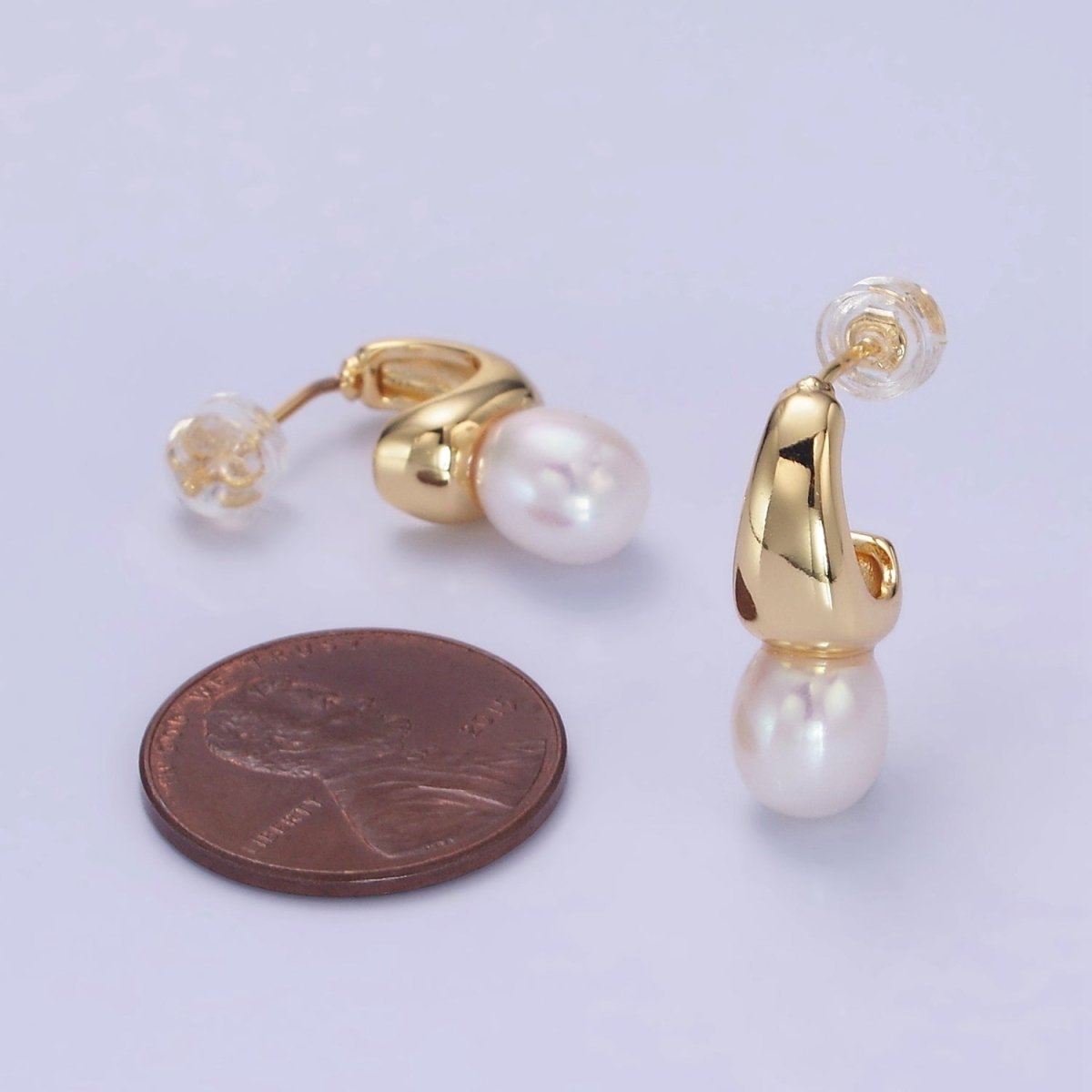 14K Gold Filled Dainty Small Hoops with Pearl Earrings | AB1307 AB1308 - DLUXCA