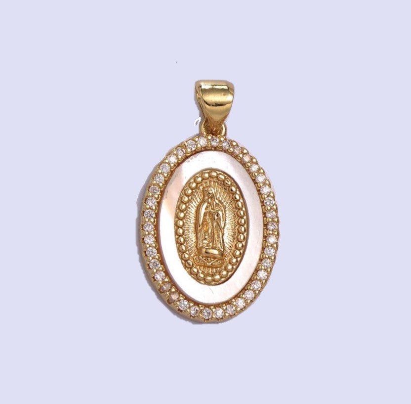 14K Gold Filled Delicate Virgin Mary, Miraculous Lady, Saint Benedict Cubic Zirconia Charm Pearl Pendant for Religious Necklace Bracelet Supply N-1385 N-1386 N-1387 - DLUXCA