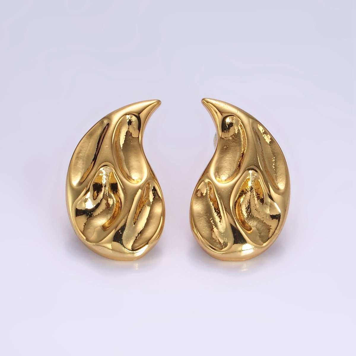 14K Gold Filled Dented Molten Fire Curved Teardrop Set Stud Earrings in Gold & Silver | AE-108 AE-109 - DLUXCA