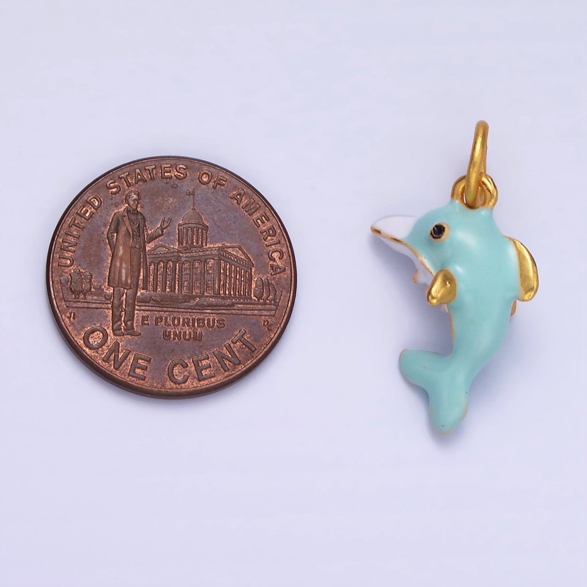 14K Gold Filled Dolphin Sea Animal Multicolor Pastel Enamel Charm | AG697 - DLUXCA