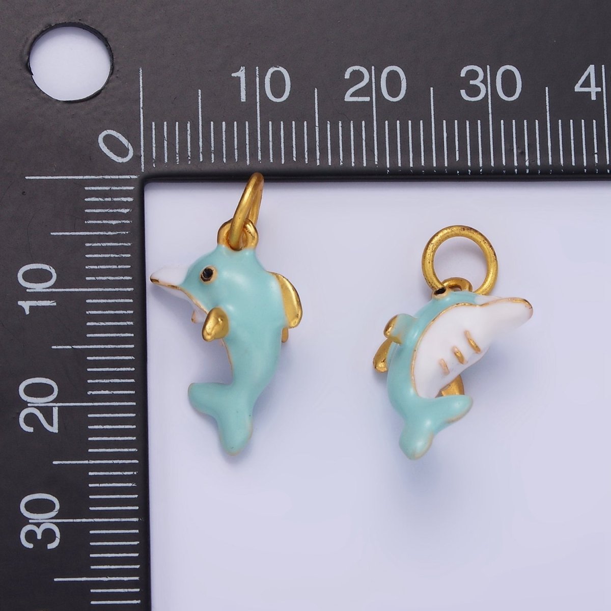 14K Gold Filled Dolphin Sea Animal Multicolor Pastel Enamel Charm | AG697 - DLUXCA