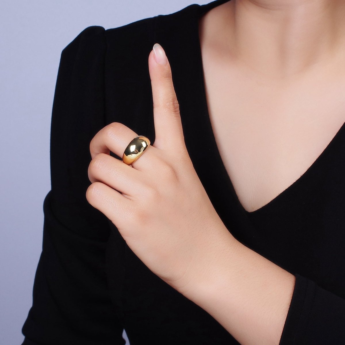 14K Gold Filled Dome Minimalist Band Statement Ring | O-572 - DLUXCA