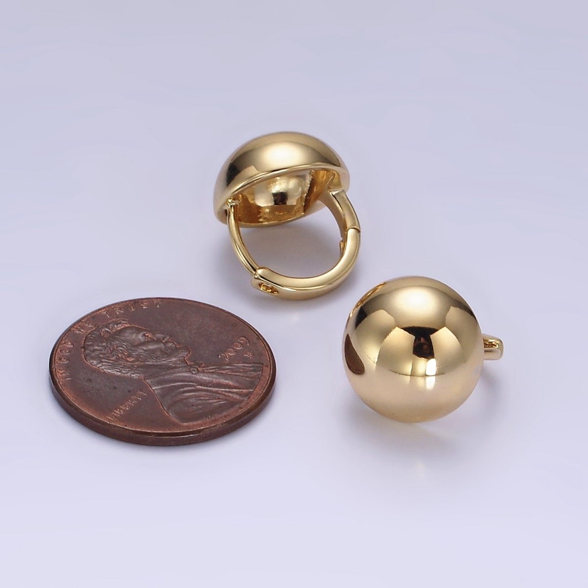 14K Gold Filled Dome Round Bead Minimalist 12mm Huggie Earrings | AE874 - DLUXCA