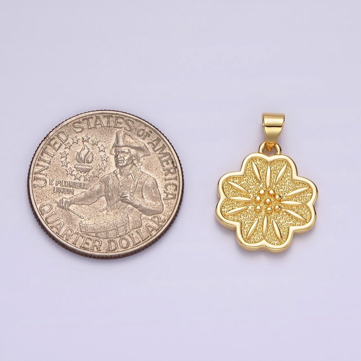 14K Gold Filled Dotted Sphere Textured Flower Minimalist Pendant | N1911 - DLUXCA