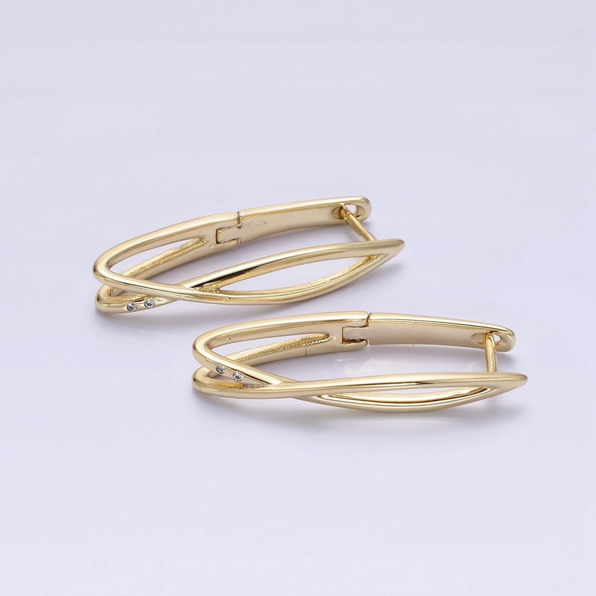 14K Gold Filled Double Band X Geometric Oblong English Lock Earrings in Gold & Silver | Y-900 Y-901 - DLUXCA