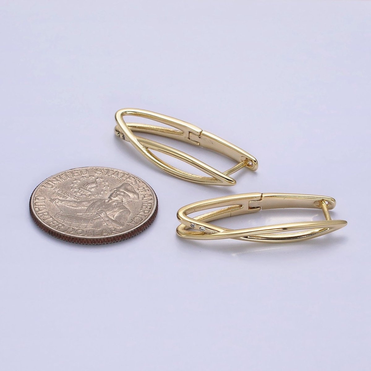 14K Gold Filled Double Band X Geometric Oblong English Lock Earrings in Gold & Silver | Y-900 Y-901 - DLUXCA