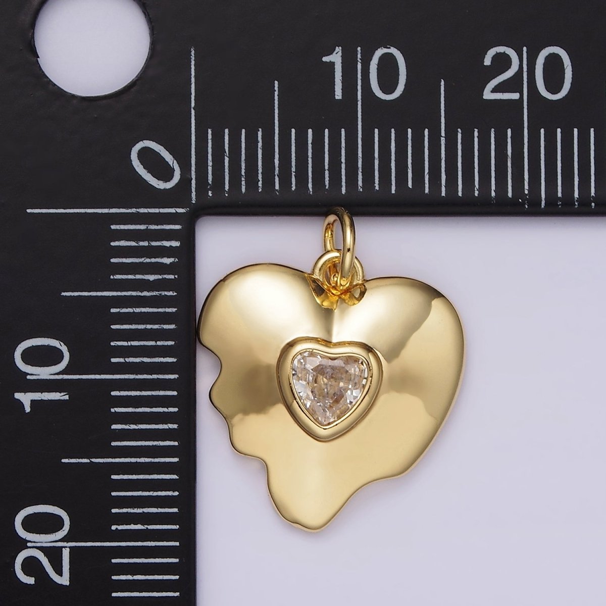 14K Gold Filled Double Clear CZ Melted Broken Heart Charm | AG155 - DLUXCA