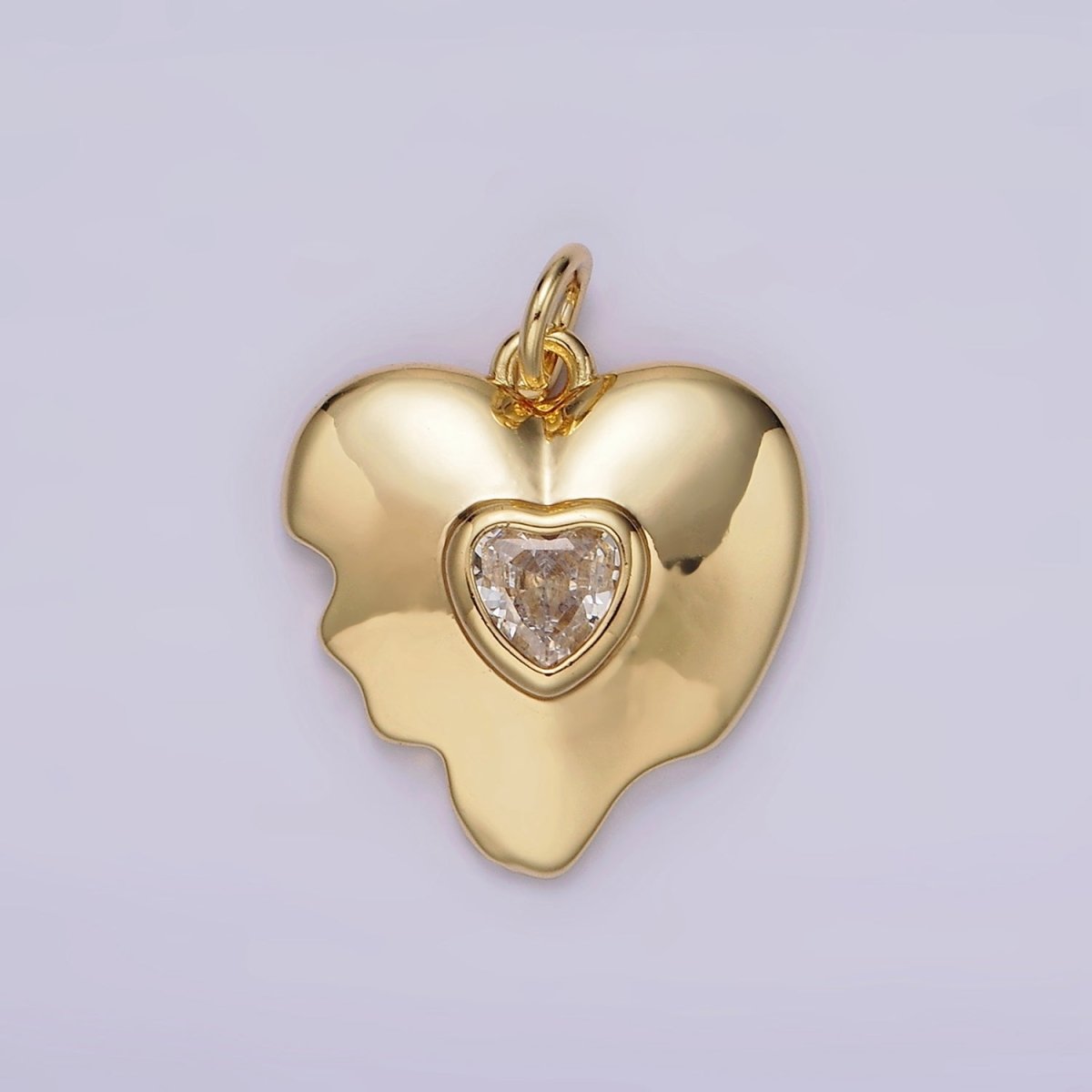 14K Gold Filled Double Clear CZ Melted Broken Heart Charm | AG155 - DLUXCA