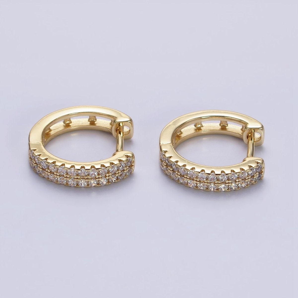 14K Gold Filled Double Clear Micro Paved Open 15mm Huggie Hoop Earrings in Gold & Silver | AE585 AE586 - DLUXCA