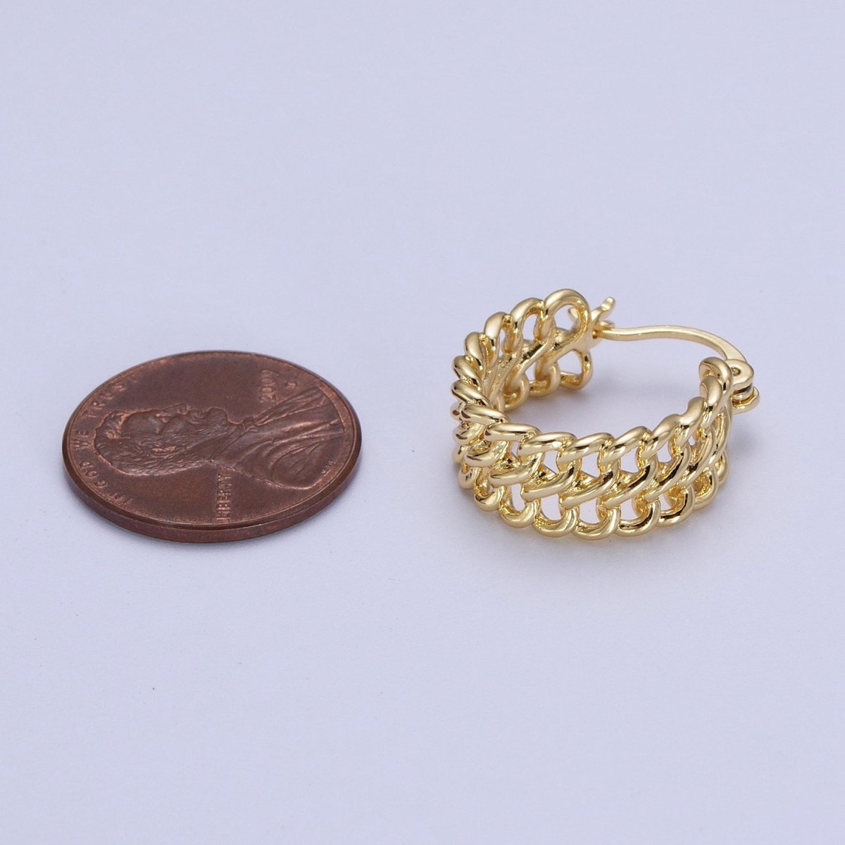 14K Gold Filled Double Curb Chain Link Hoop Statement Earrings | Y-011 - DLUXCA