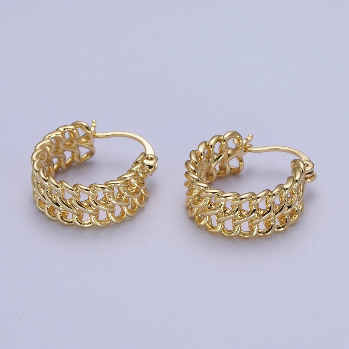 14K Gold Filled Double Curb Chain Link Hoop Statement Earrings | Y-011 - DLUXCA