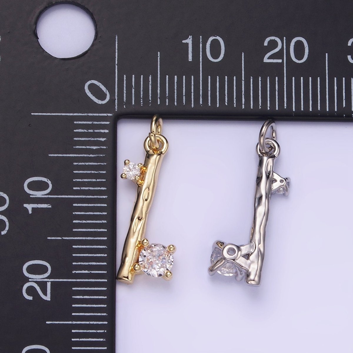 14K Gold Filled Double CZ Hammered Band Bar Charm in Gold & Silver | W546 - DLUXCA