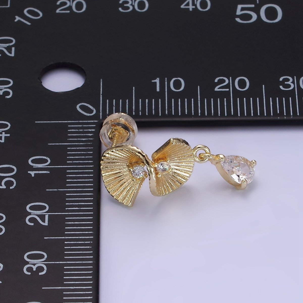 14K Gold Filled Double CZ Sunburst Twirled Teardrop Drop Stud Earrings | AB1275 - DLUXCA
