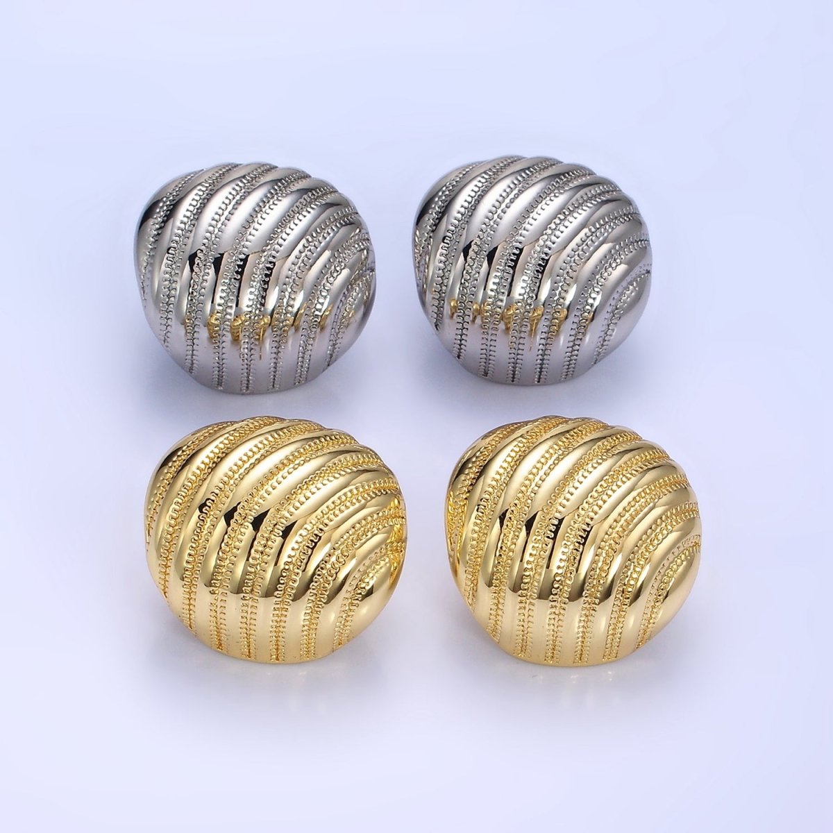 14K Gold Filled Double Dotted Zipper Dome Stud Earrings in Gold & Silver | P460 P461 - DLUXCA