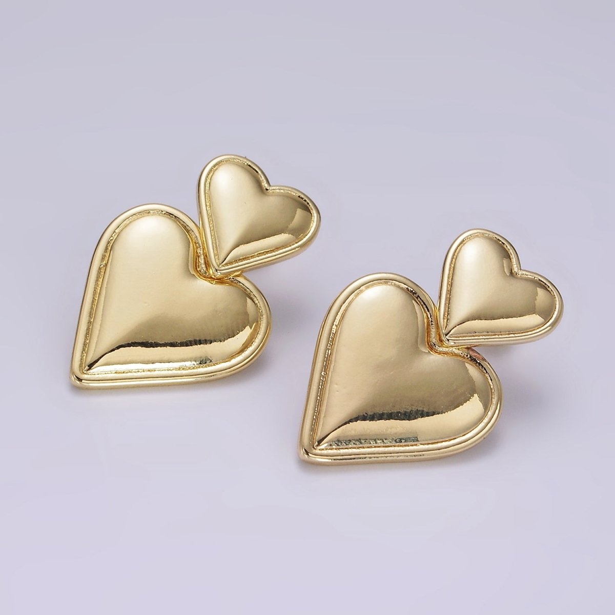 14K Gold Filled Double Heart Minimalist Drop Stud Earrings in Gold & Silver | AE344 - DLUXCA