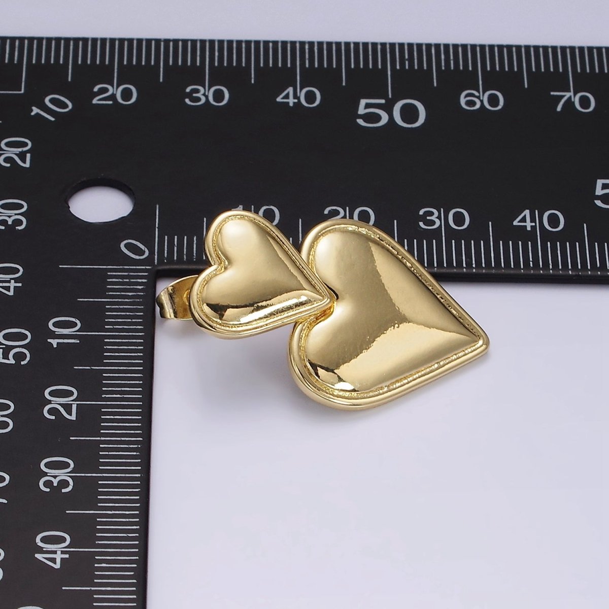 14K Gold Filled Double Heart Minimalist Drop Stud Earrings in Gold & Silver | AE344 - DLUXCA
