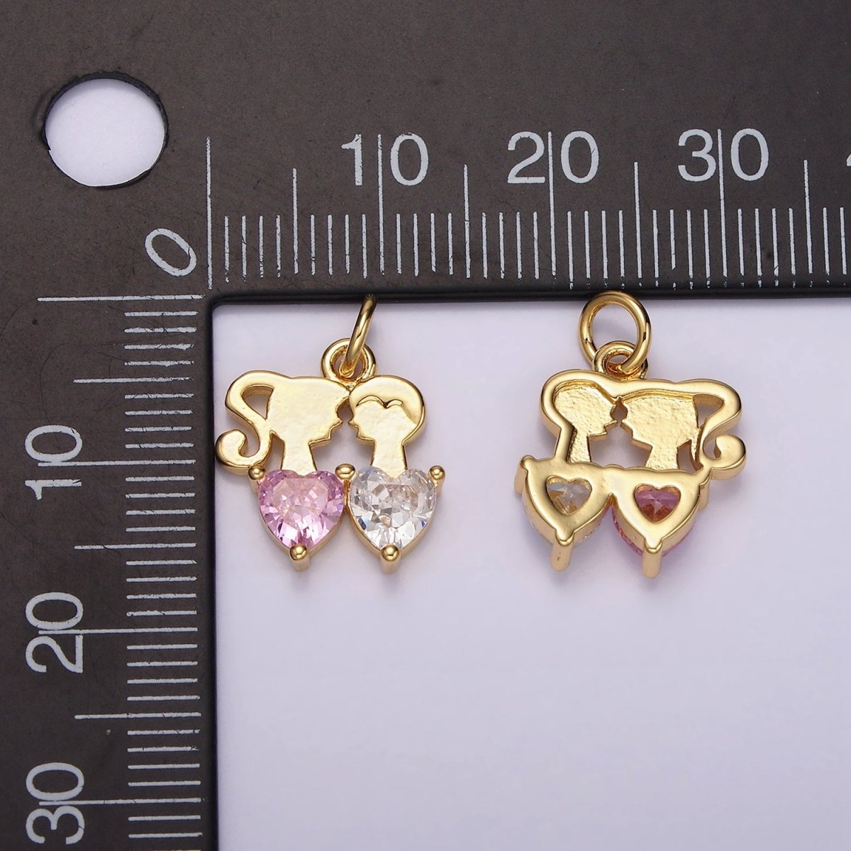 14K Gold Filled Double Heart Pink Clear CZ Couple Add-On Charm | AC907 - DLUXCA