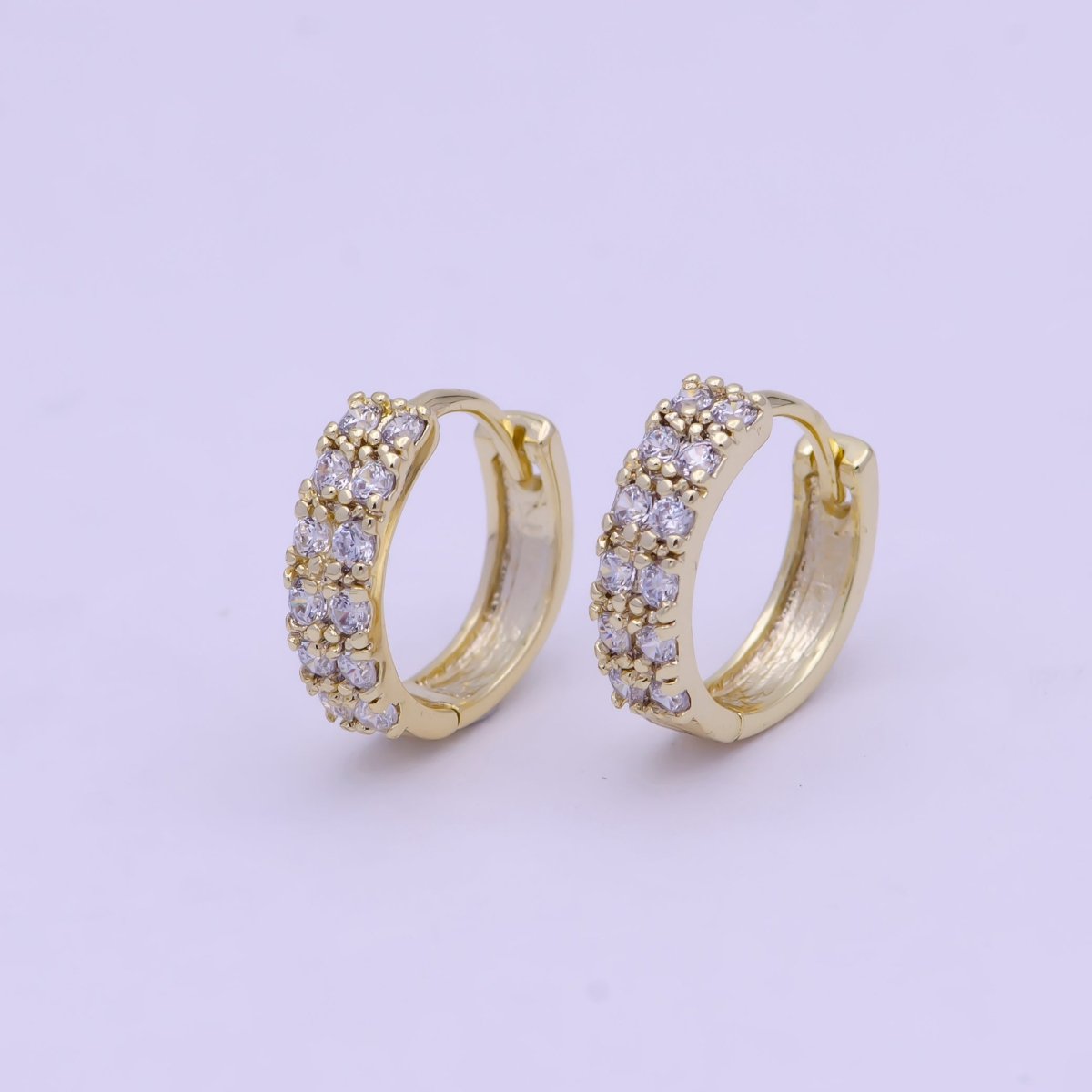 14K Gold Filled Double Micro Paved CZ 11.5mm Huggie Cartilage Hoops Earrings Q-022 - DLUXCA