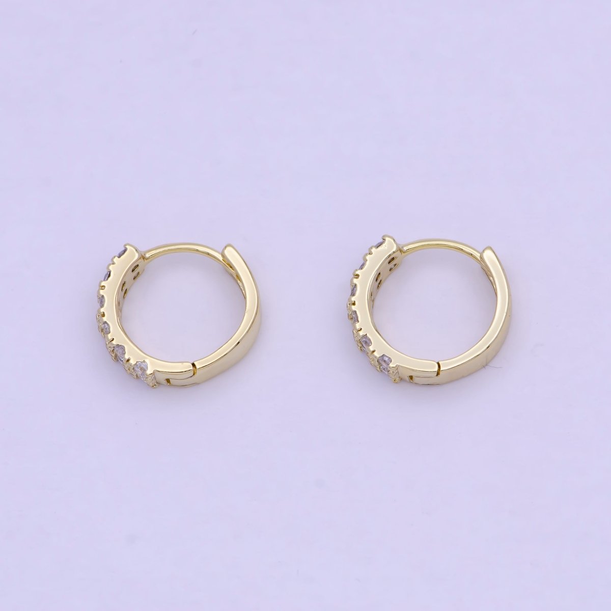 14K Gold Filled Double Micro Paved CZ 11.5mm Huggie Cartilage Hoops Earrings Q-022 - DLUXCA