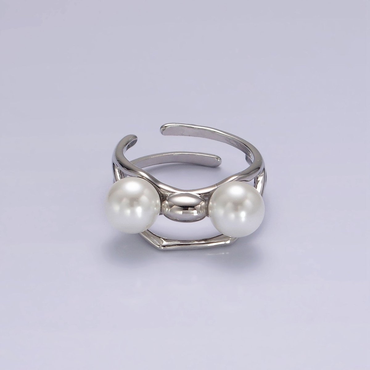 14K Gold Filled Double Pearl Molten Double Band Ring in Silver & Gold | O1178 - DLUXCA