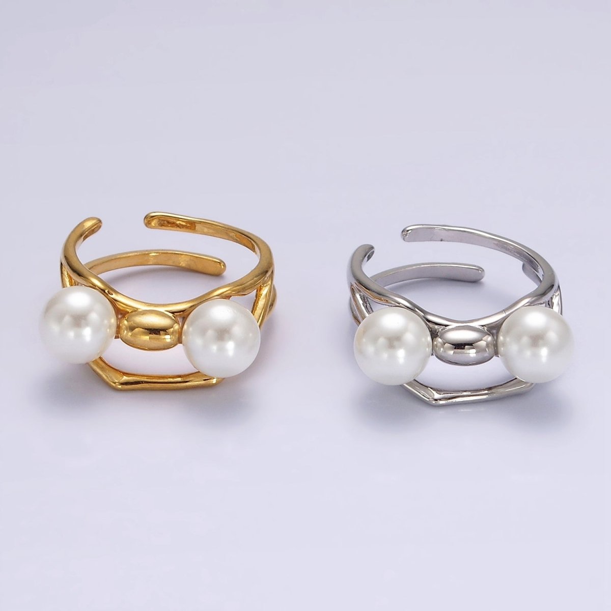 14K Gold Filled Double Pearl Molten Double Band Ring in Silver & Gold | O1178 - DLUXCA