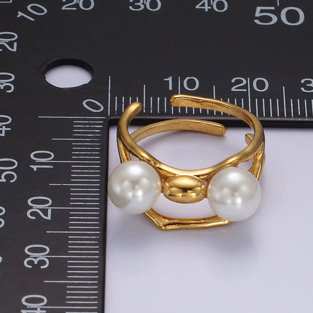 14K Gold Filled Double Pearl Molten Double Band Ring in Silver & Gold | O1178 - DLUXCA