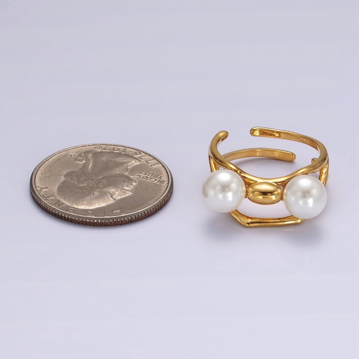 14K Gold Filled Double Pearl Molten Double Band Ring in Silver & Gold | O1178 - DLUXCA