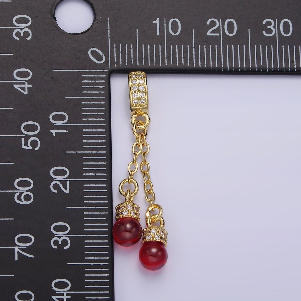 14K Gold Filled Double Red Carnelian Bead Cable Link Micro Paved CZ Bail Pendant | AA654 - DLUXCA