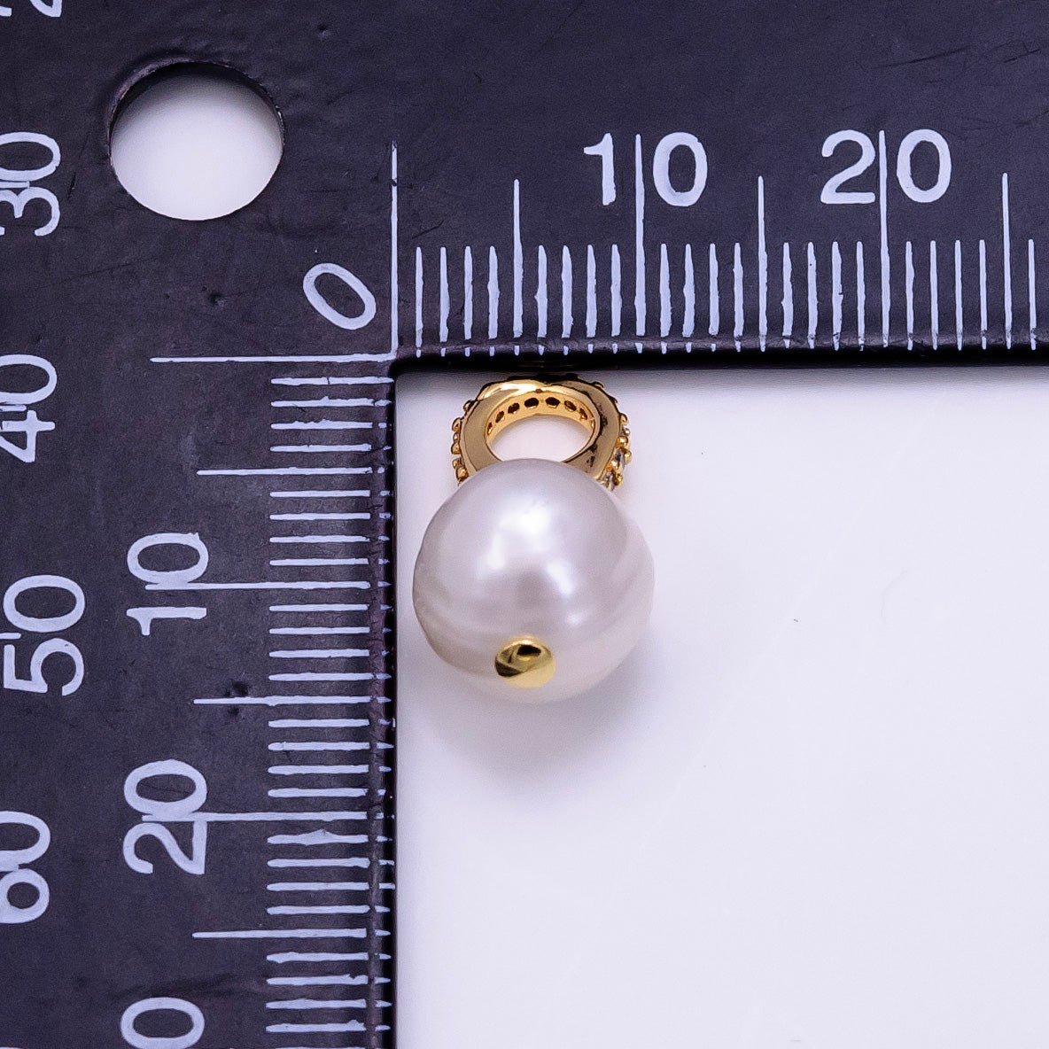 14K Gold Filled Double Round Freshwater Pearl Micro Paved CZ Bail Pendant | P1079 - DLUXCA