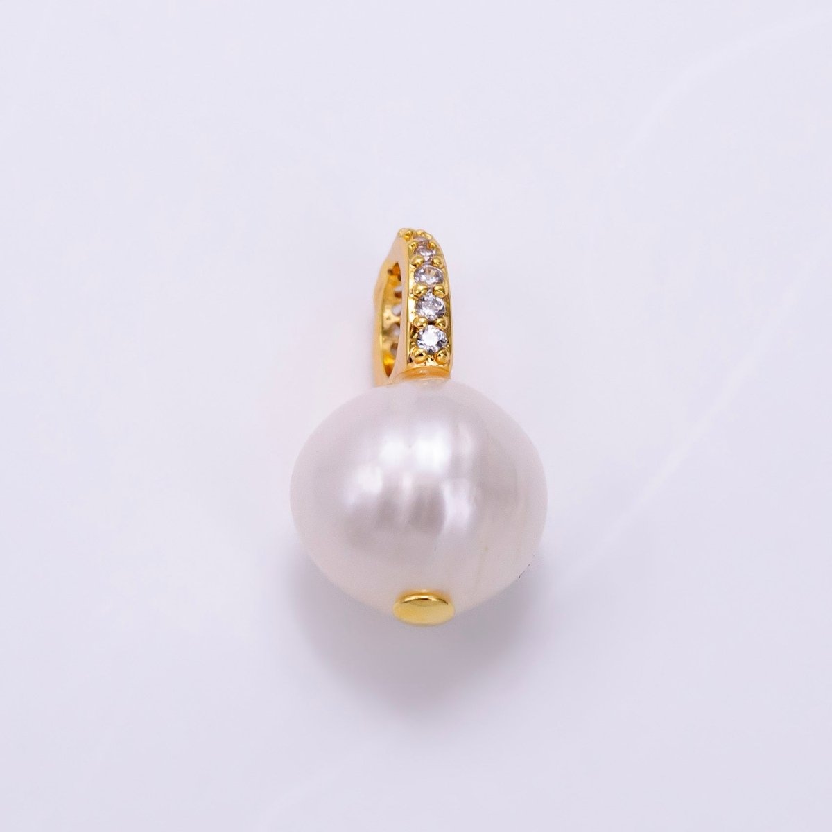 14K Gold Filled Double Round Freshwater Pearl Micro Paved CZ Bail Pendant | P1079 - DLUXCA