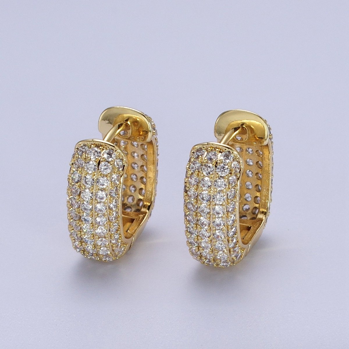 14K Gold Filled Double Sided Micro Paved CZ Wide Square Huggie Earrings | V-018 - DLUXCA