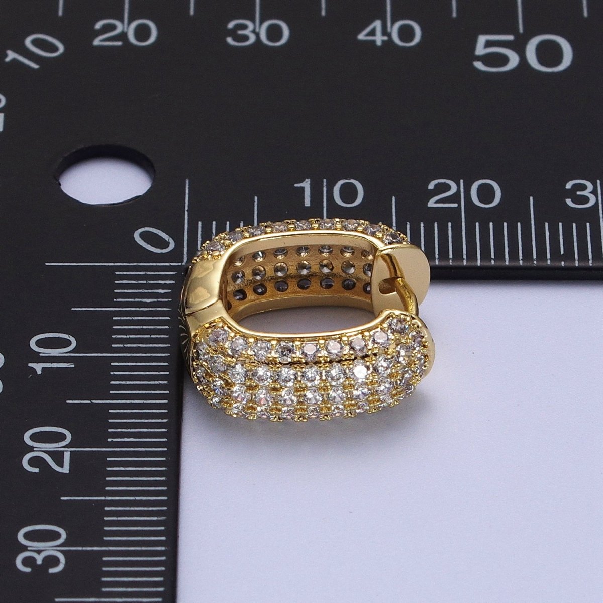 14K Gold Filled Double Sided Micro Paved CZ Wide Square Huggie Earrings | V-018 - DLUXCA